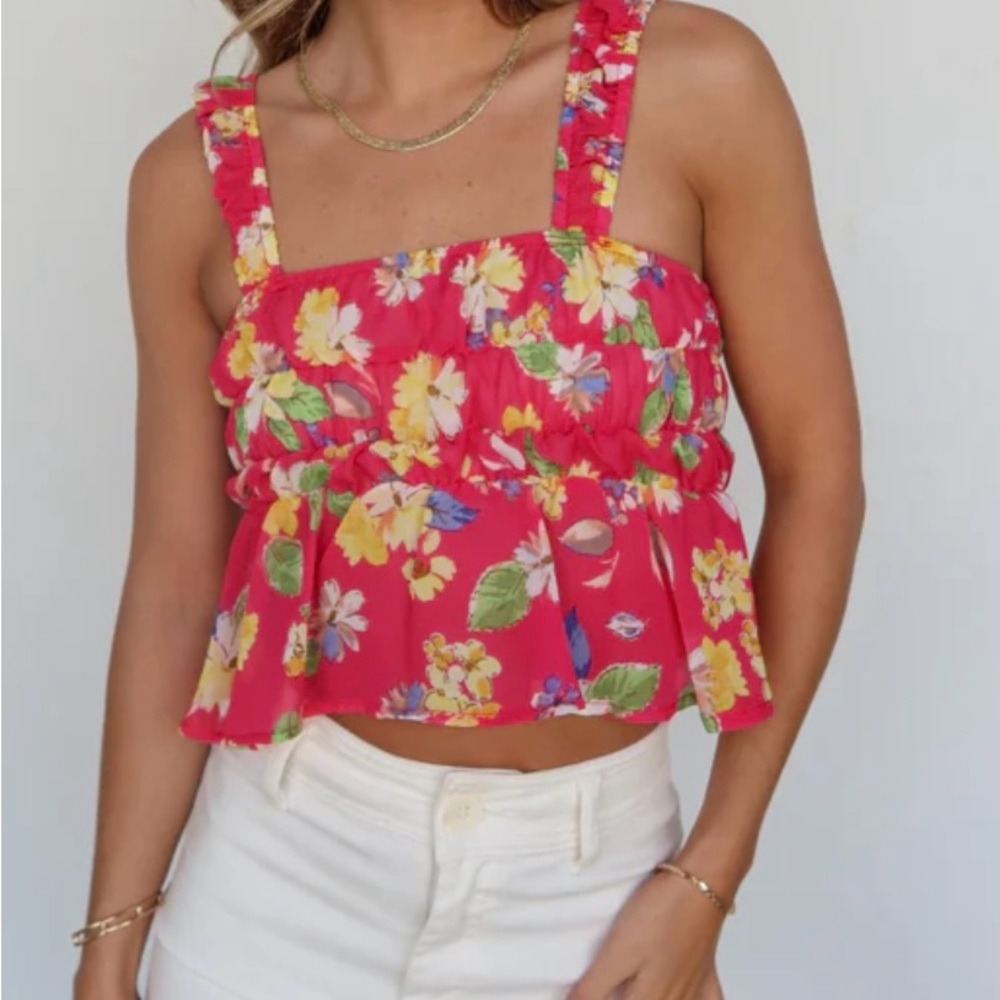 Vestique Floral Pink Ruffle Top